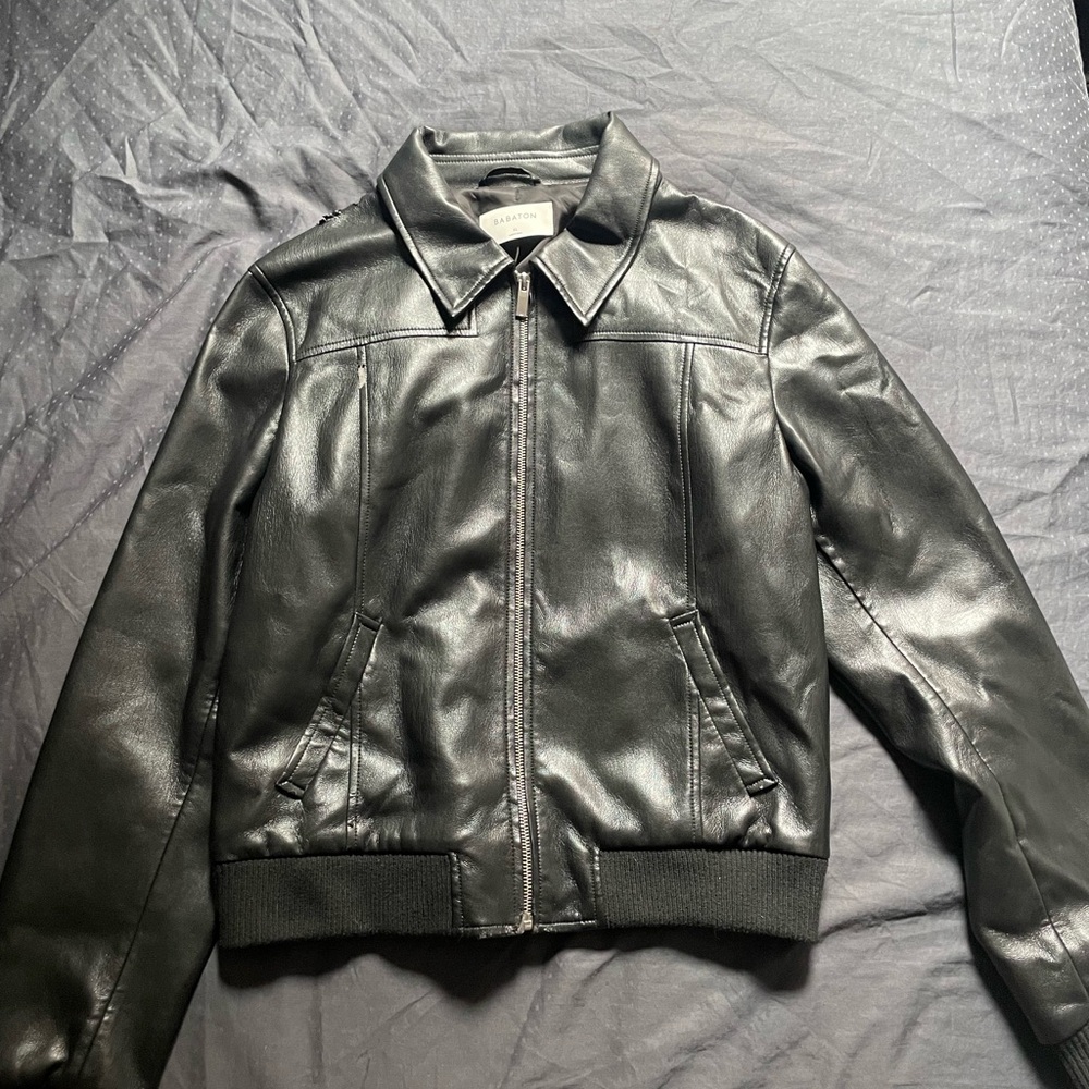 Babaton Black Leather Zip-Up Aviator Jacket size Xl